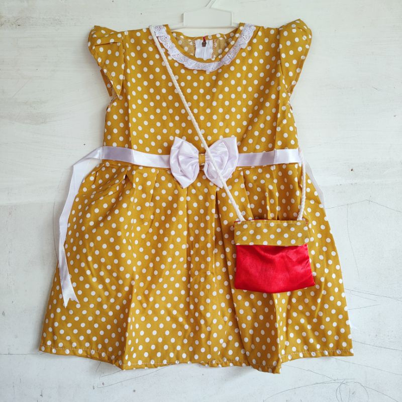 Dress anak 1 2 tahun tas lucu polkadot baju anak cewek fanta LUCU ( dress TAS POLKANA )