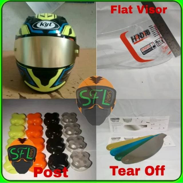 paket flat visor dark / bening + tear off + tear off post parfum ready KYT RC7 R10 K2R V2R MDS