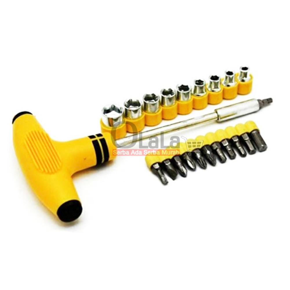 Obeng Kunci Sock T Plus Palu 20 in 1 Screwdriver Tools - Kuning JL-1080