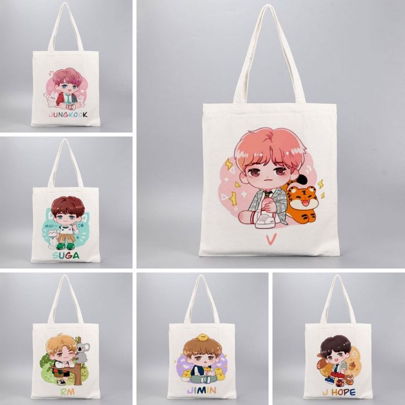 TAS TOTEBAG KARAKTER BTS TOTE BAG KPOP BTS AESTHETIC WANITA PREMIUM KANVAS "FINDA SHOP"