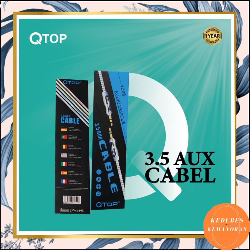 Kabel AUX 1M QTOP 1x1 / kabel audio QTOP 1x1 panjang 1M high quality [kk]