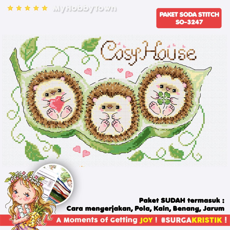 Paket DIY Craft Sulam Kristik Strimin Sodastitch SO-3247 - Cosy House Landak Edamame