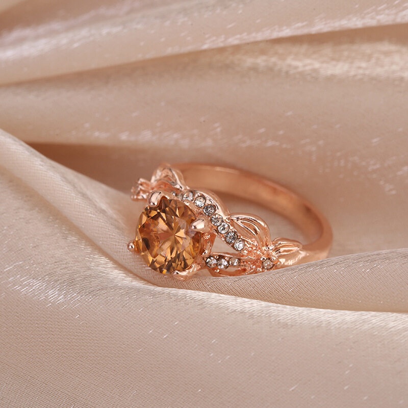 Cincin Lapis Rose Gold Hias Berlian Zircon Imitasi Untuk Wanita