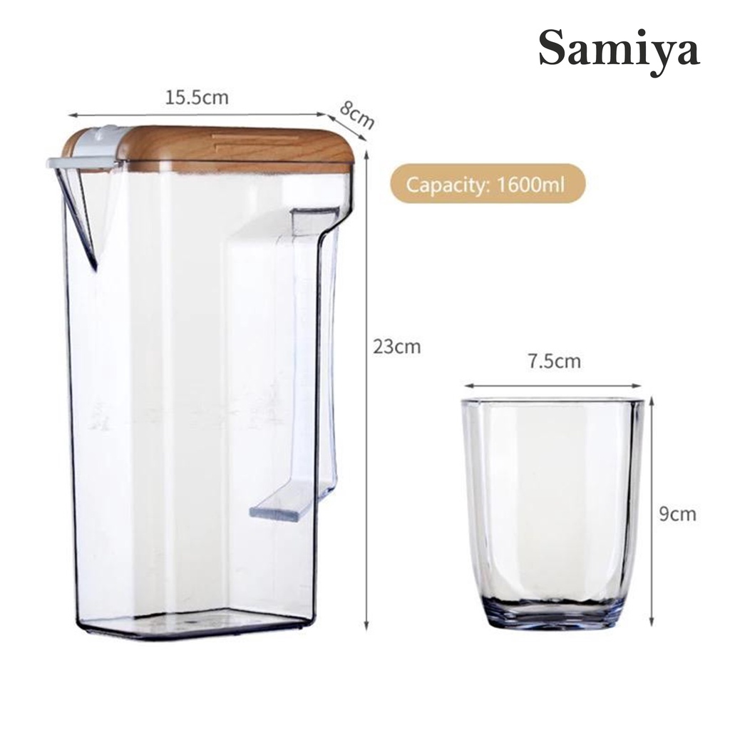 botol tempat air minum nordic style wood cover plastic / pitcher minuman set transparan free gelas