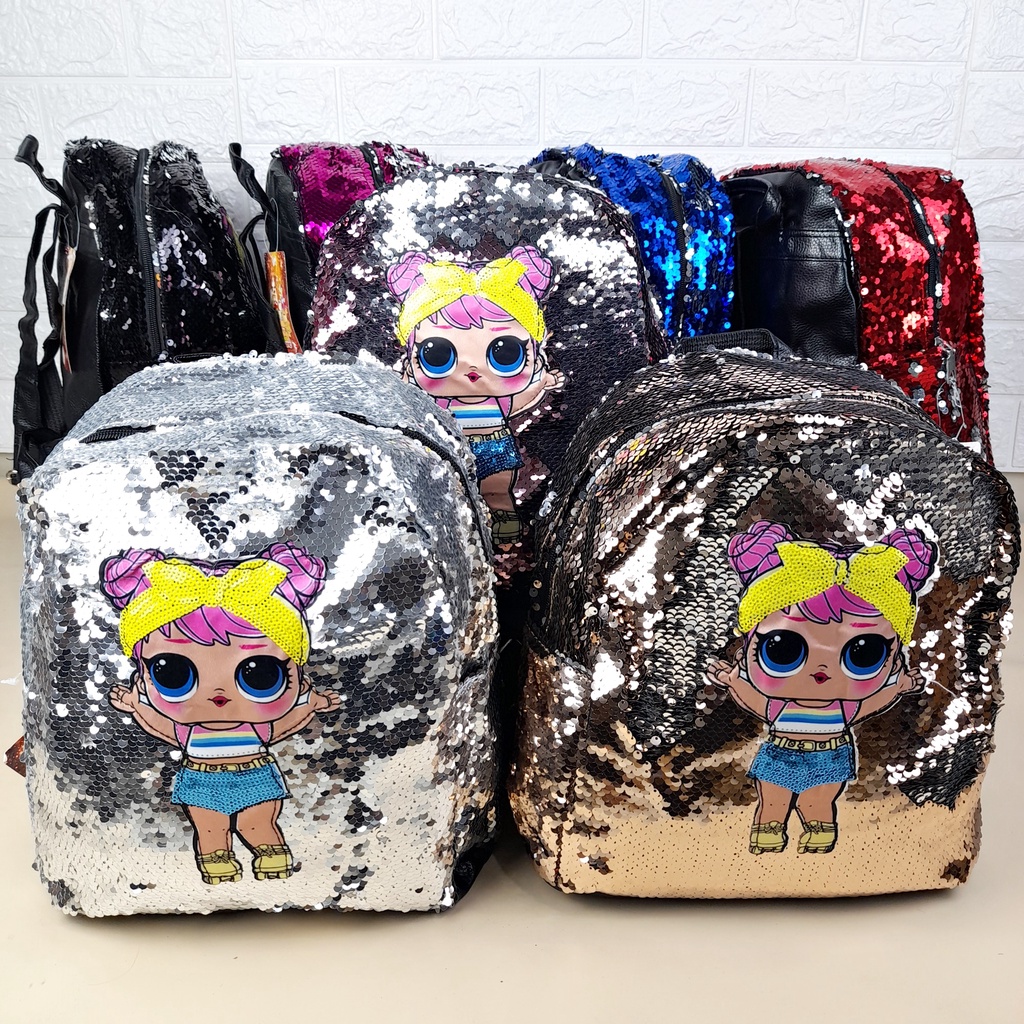 Tas Ransel Usap Anak TK SD Paud Manik Sequin Bling Bling Karakter Import TAS106