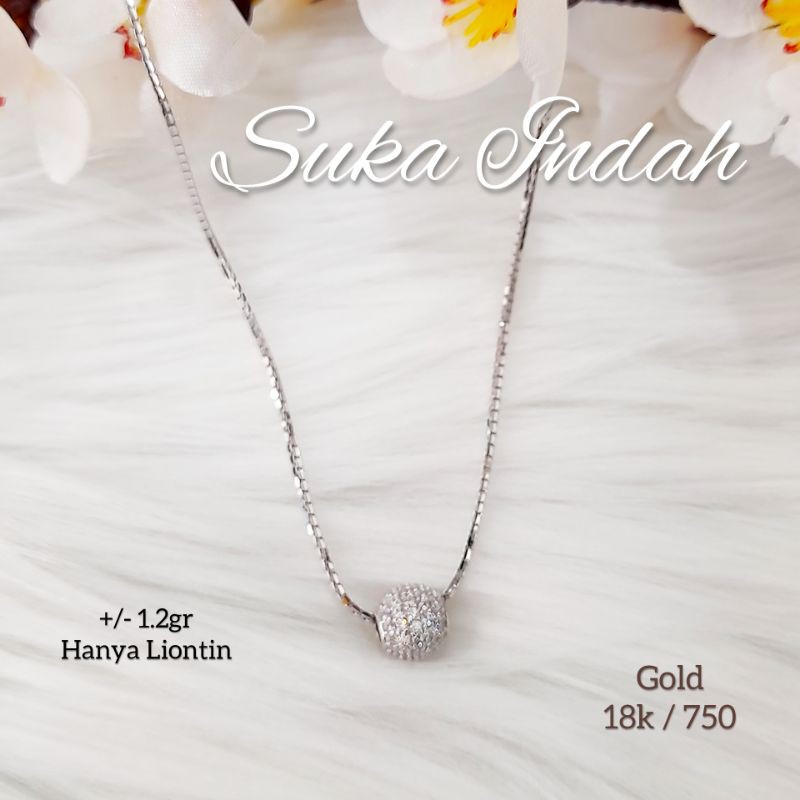 Kalung Liontin Bola Emas Putih Dior Simple cantik 9k / 375