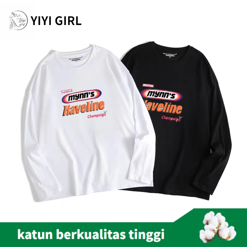 Korean kaos oversize lengan panjang kaos katun kaos polos