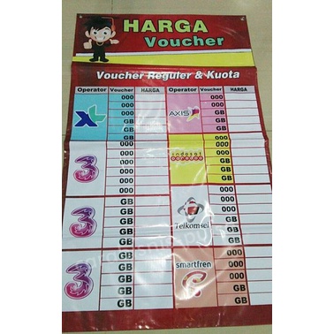 

Promo Spanduk Banner Tabel Harga Voucher Konter - Bisa Isi Tulis Kolom Sendiri Diskon