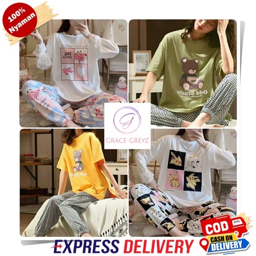 PIYAMA WANITA IMPORT LENGAN PANJANG  MODEL JOGER PIYAMA KEKINIAN