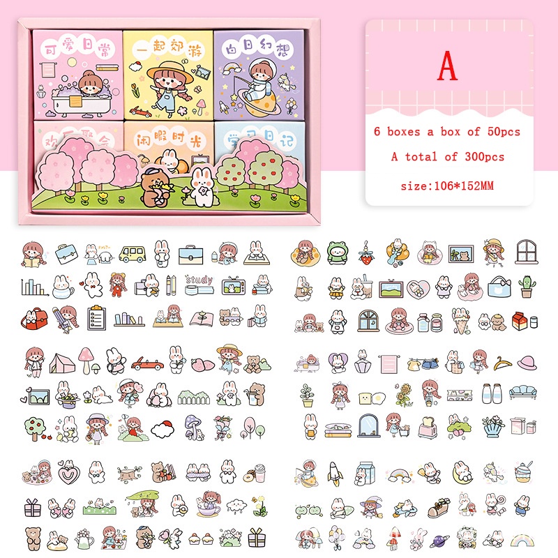 300pcs/set Stiker Aneka Desain Kartun Untuk Dekorasi Diaryscrapbook DIY