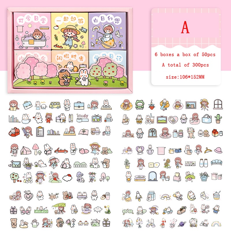 300pcs / set Stiker Motif Kartun Anak Perempuan Handmade Untuk Dekorasi Diary