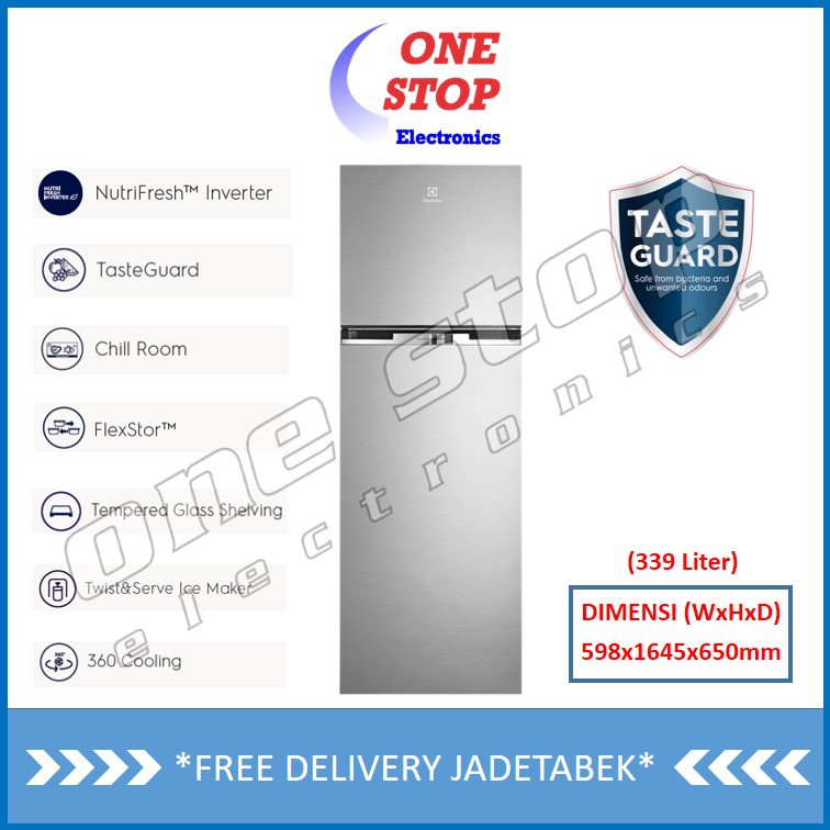 ELECTROLUX ETB3400H-A Kulkas 2 Pintu Top Freezer Inverter NutriFresh® 339L ETB 3400 H-A