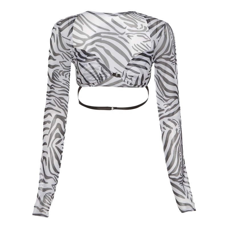 #Sisjuly# Aura Full Queen Fan Kepribadian Liar Zebra Print Slim Lengan Panjang T-Shirt Wanita