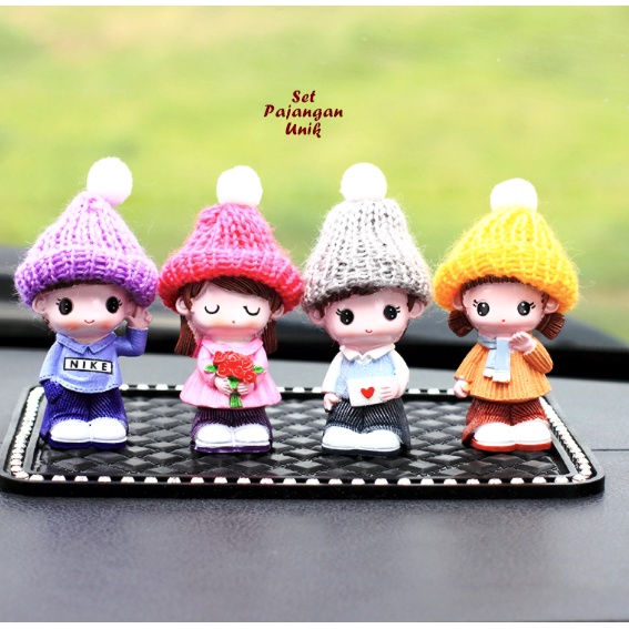 ISI 4 BONEKA Set Pajangan Unik isi 4 BONEKA UNIK topi bisa dilepas dekorasi rumah unik pajangan dashboard mobil-4