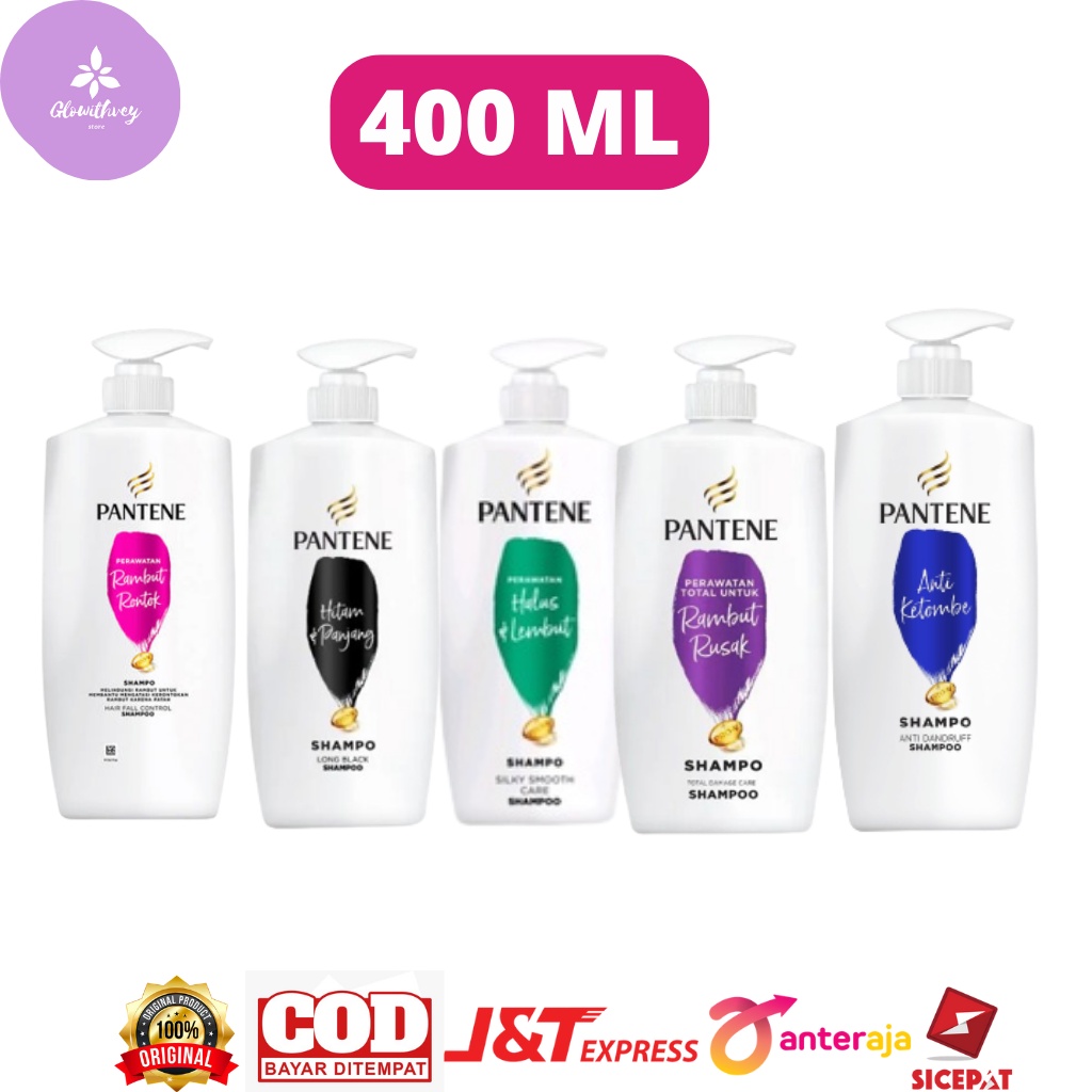 PANTENE Shampoo 400ml - Rambut Rontok | Anti Ketombe | Rusak | Aqua Pure | Halus Lembut | Hitam Panj