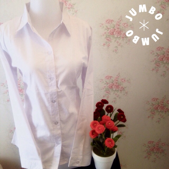 Kemeja putih polos katun wanita Jumbo