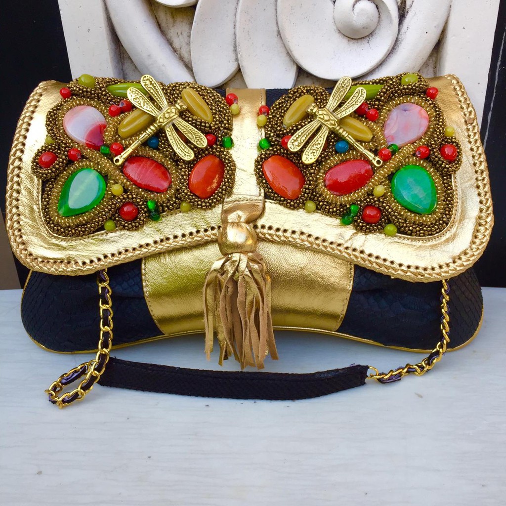 Clutch Pesta Kimberly Size L Black Color - Clutch Model Minang/Rinca Asli Tas Kulit Ular Piton