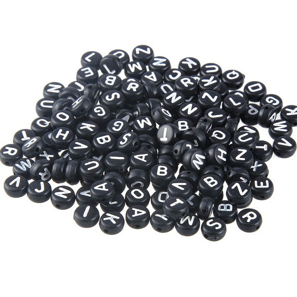 150 Pcs Manik-Manik Huruf Alfabet Campuran Bahan Akrilik Warna Hitam Ukuran 7X4mm Untuk Membuat Perhiasan