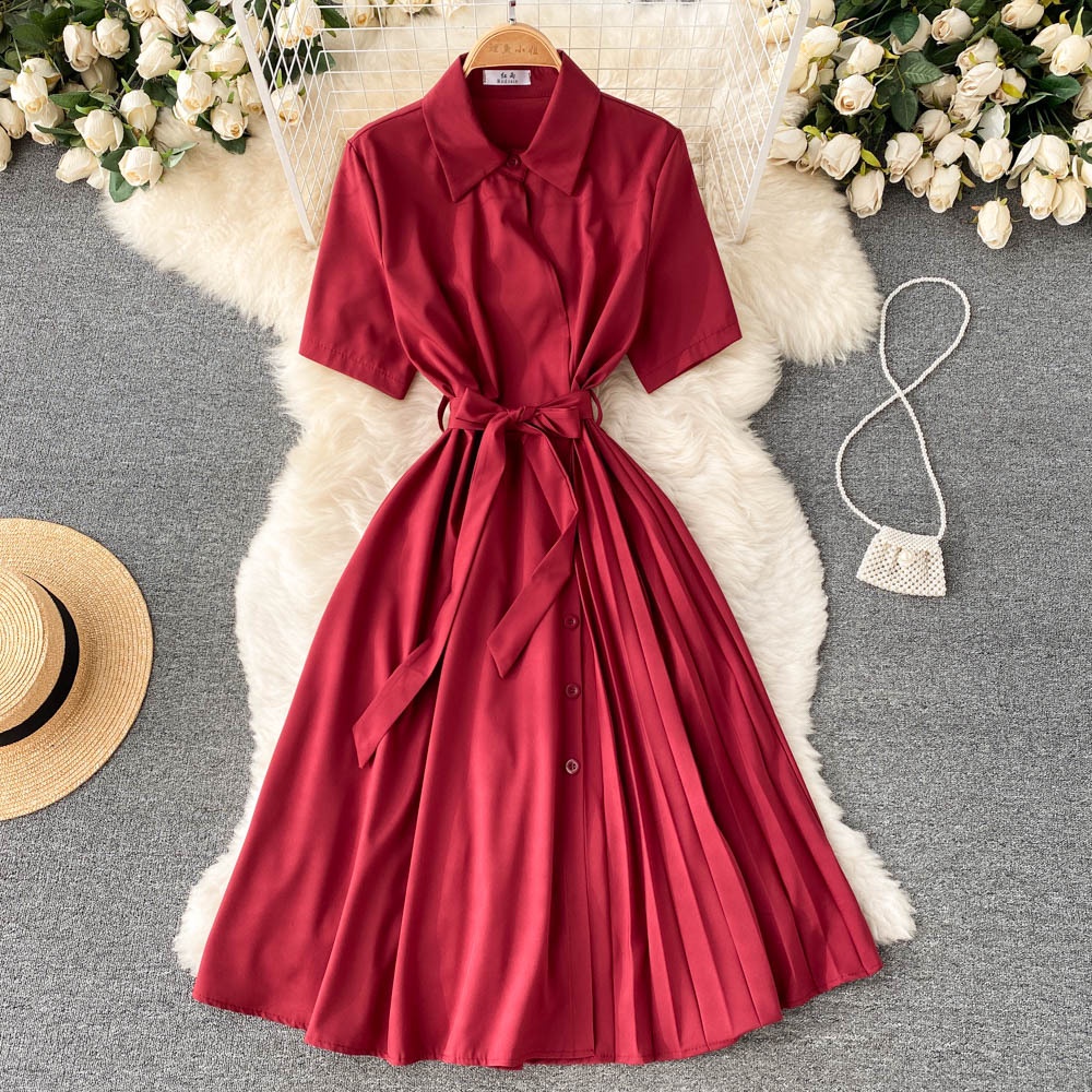 #Sisjuly# Wanita Gaun Musim Panas Temperamen Baru Royal Sister Chiffon Lipit French Shirt Dress