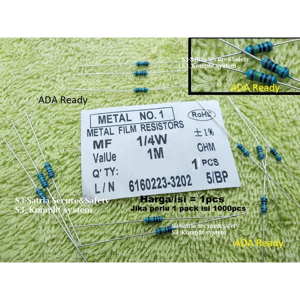 Biru MF 1M ohm 1mama Resistor 1/4 W watt Metal Film 1 per 4 W 1/4W 1Mohm 1/4watt