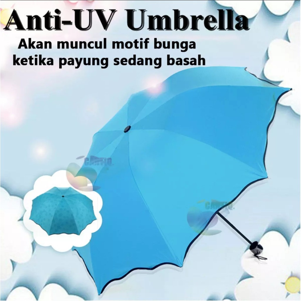 PAYUNG 3D LIPAT [FREE SARUNG PAYUNG] MUNCUL MOTIF BUNGA KETIKA BASAH