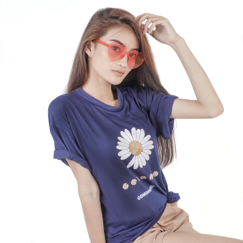 VS - T-SHIRT WANITA SUNNY FLOWER / OVERSIZE DAISY JUMBO COMBINATION | KAOS WANITA TUMBLR TEE