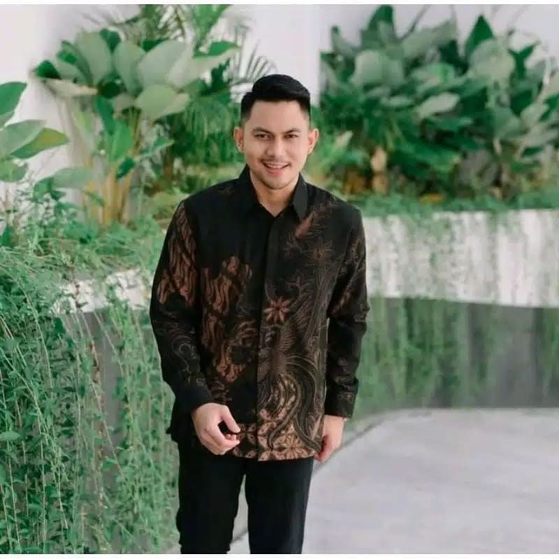 KEMEJA BATIK PREMIUM LENGAN PANJANG PENDEK WARNA HITAM BAHAN KATUN HALUS LAPIS FURING PREMIUM