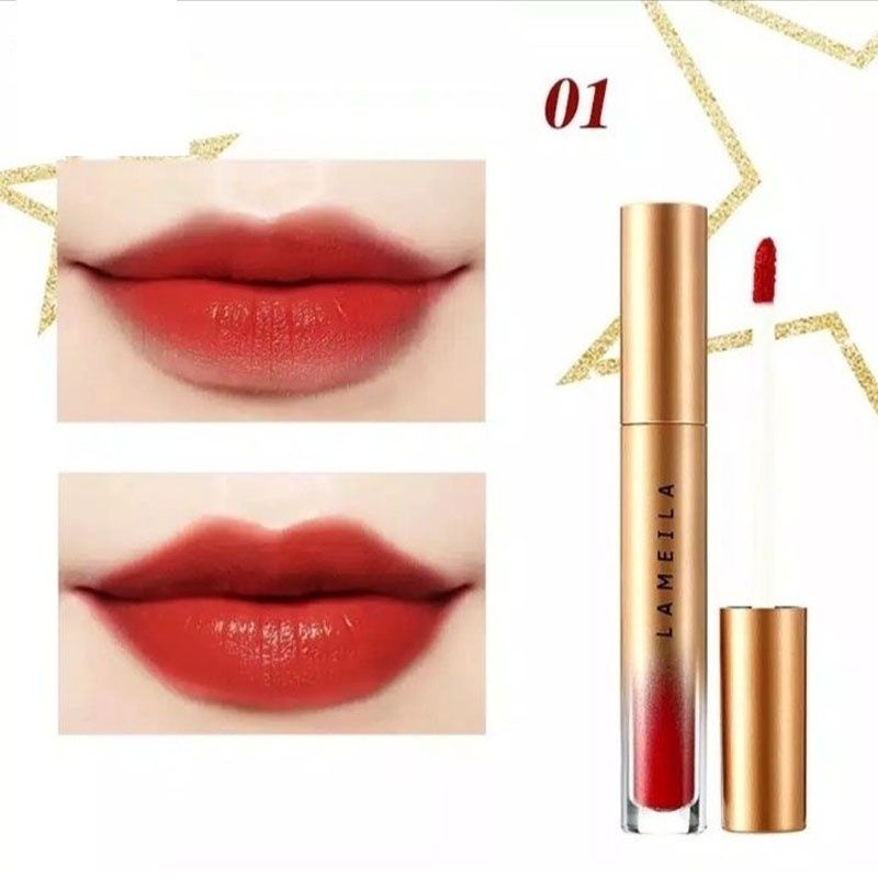 LAMEILA - Gold Silky Lip Glaze Lipstik Pelembab Tahan Lama Lip Gloss Pewarna Bibir