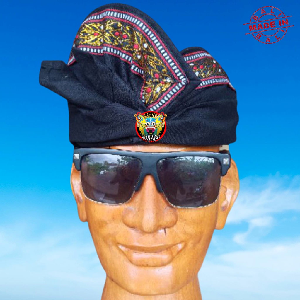 Udeng Bali Setengah Jadi Hitam Polos Lis Ukiran Emas - Iket Bali Pria - Blangkon Bali Asli