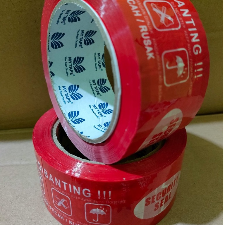 Lakban Fragile Merah Putih Isolasi Jangan Dibanting Security Seal 48 mm x 100 Yard Fragile Handle With Care