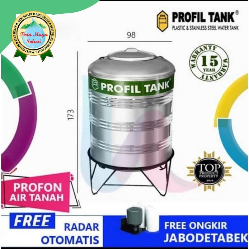 Tangki air 1100 liter toren air stainless PROFIL TANK PS1100 PROFON + kaki