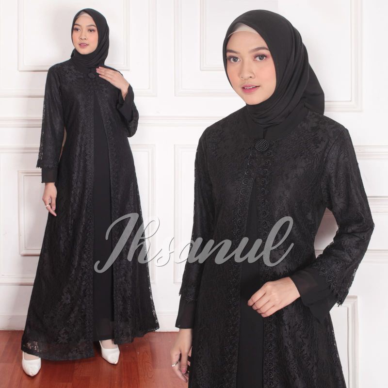 IHSAN ABAYA BRUKAT WARNA HITAM PESTA MEWAH CANTIK DAN ELEGAN