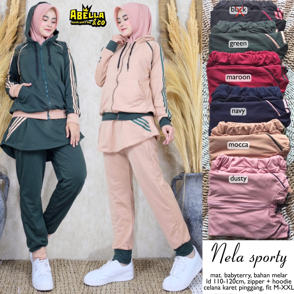 NELA SPORTY PAKAIAN SETELAN ONESET OLAHRAGA BY ABELLA & CO BAHAN BABYTERRY