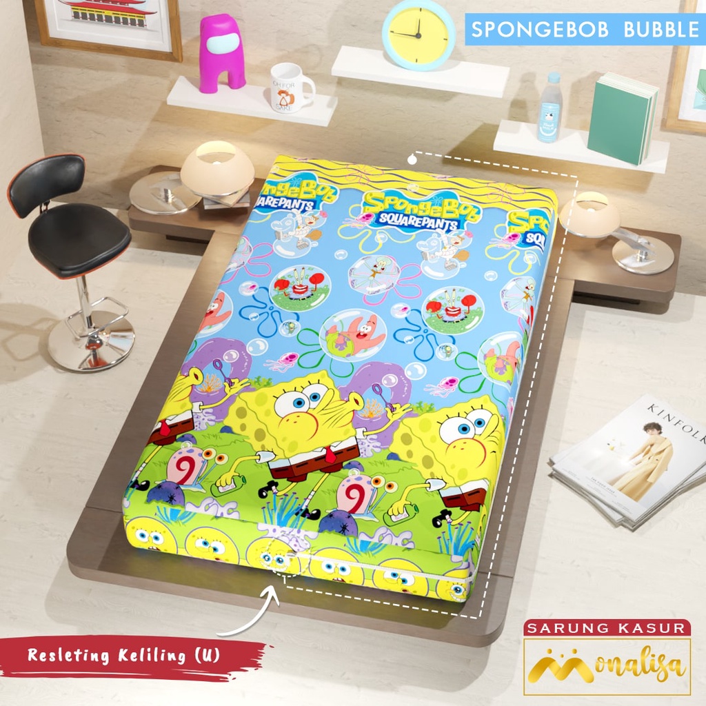 Monalisa Premium Sarung kasur Uk 90/100/120 T 15/20 - Spongebob Bubble