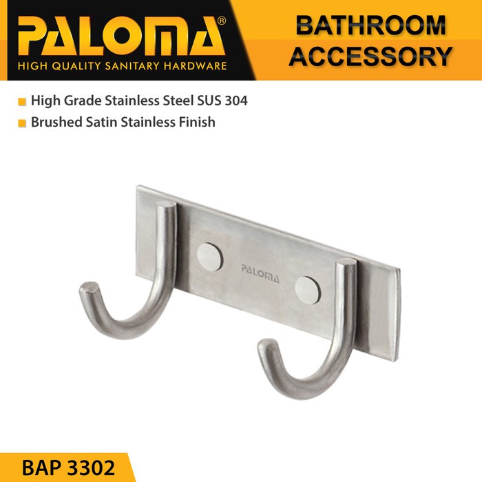 PALOMA BAP 3302 Kapstok Gantungan Baju Handuk Rak Hanger Mandi 2 Kait