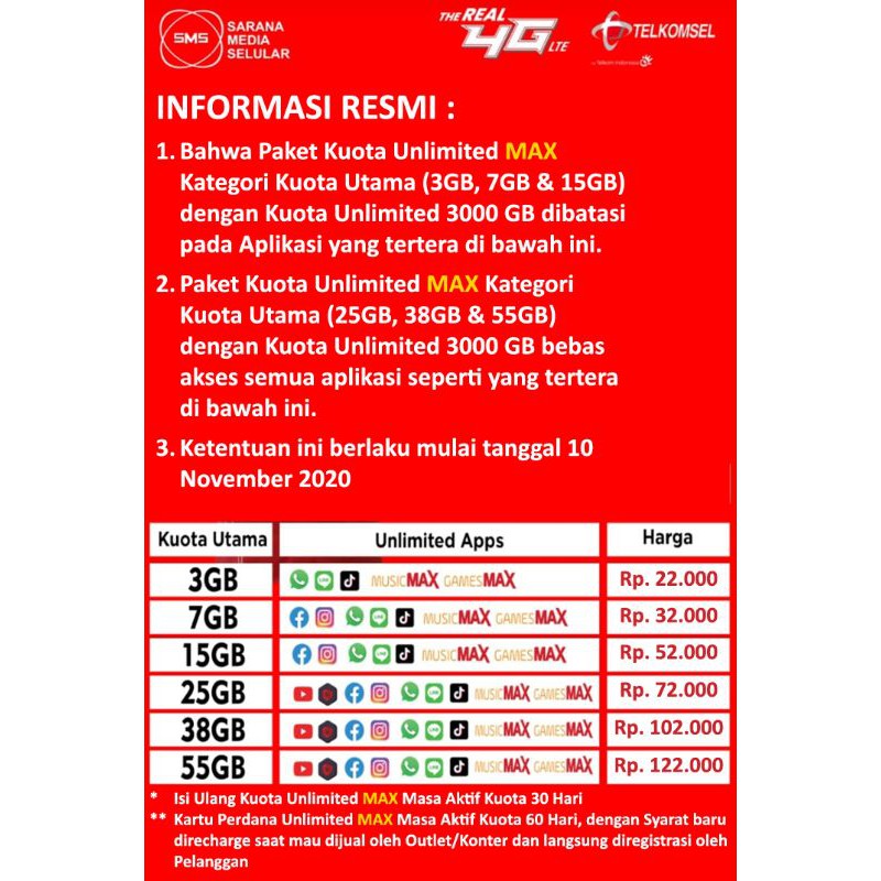 Grosir Kartu Perdana Telkomsel Unlimited Max 7 GB