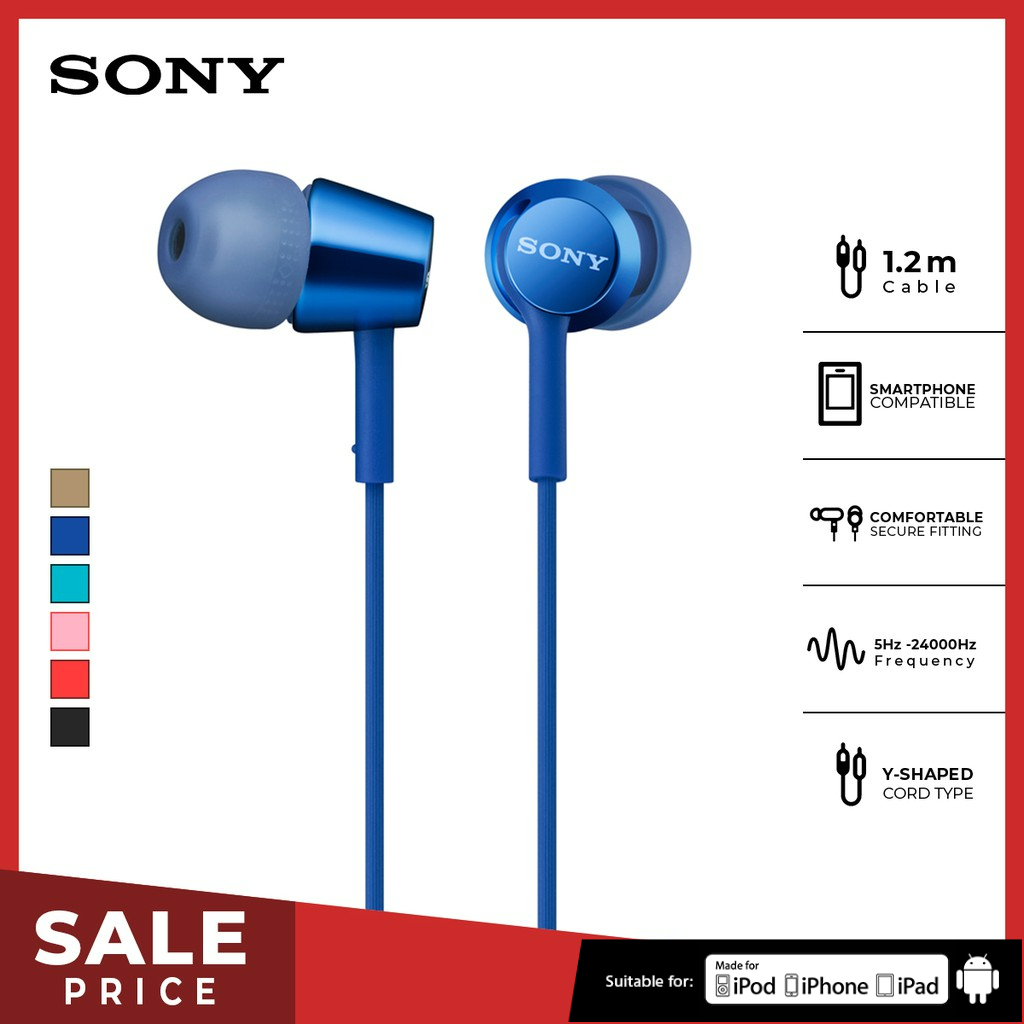 Earphone Sony MDR-EX155AP Wire Headset With Microphone - Blue SONY Earphone Original