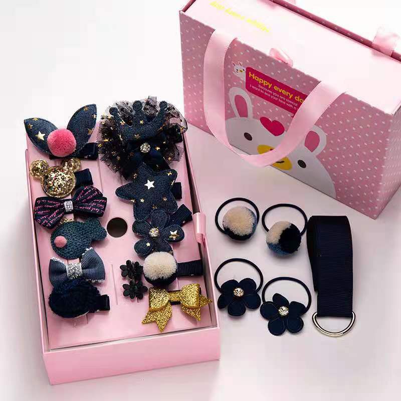 Ikat Rambut Anak Pita 18 pcs/Set Gift Box &amp; Paper Bag - Kunciran - Jepit Rambut - Aksesoris Fashion