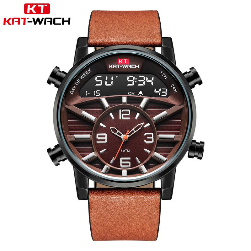 KAT-WACH KT1819 Jam Tangan Pria Digital Analog Tali Kulit WATCHKITE WKOS