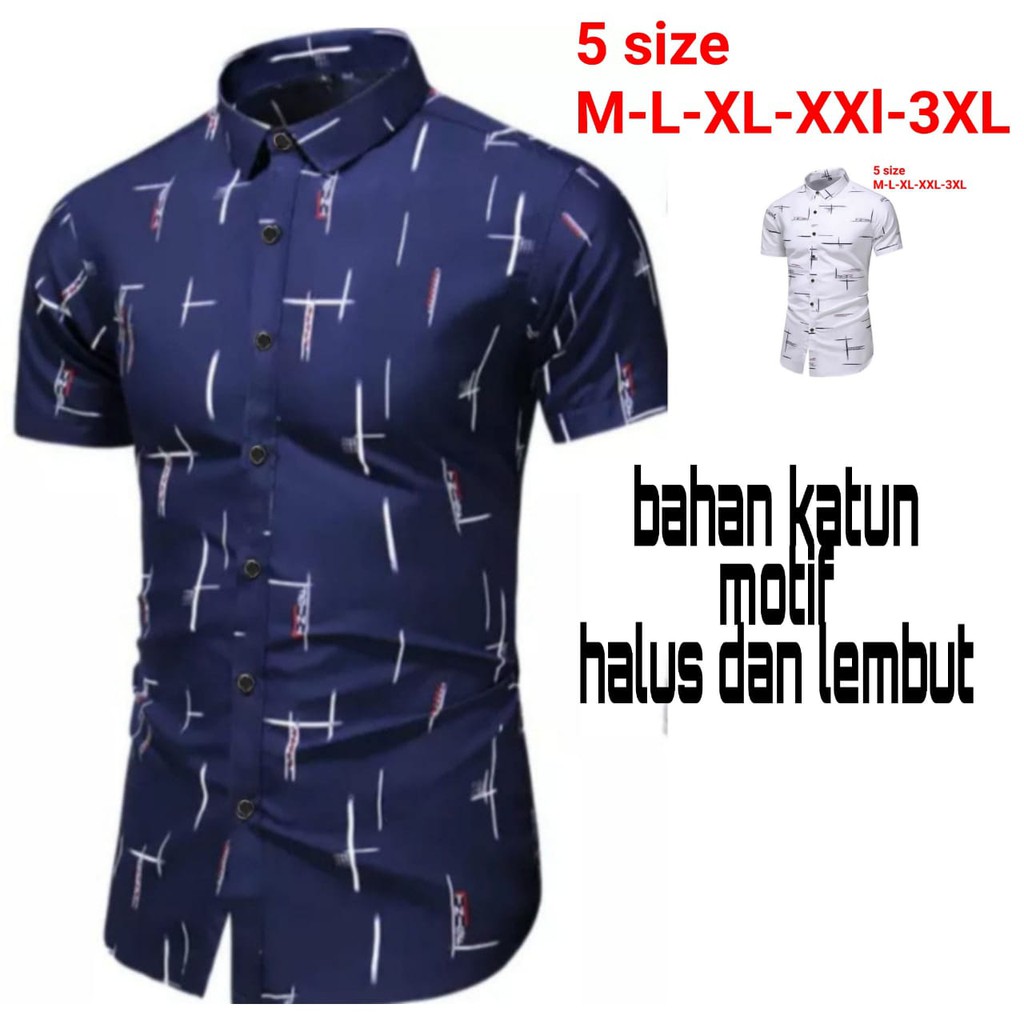 COD/2 WARNA /5 UKURAN (M-JUMBO)/KEMEJA PRIA MOTIF ASLI/HEM PRIA LENGAN PENDEK/ HARISTON