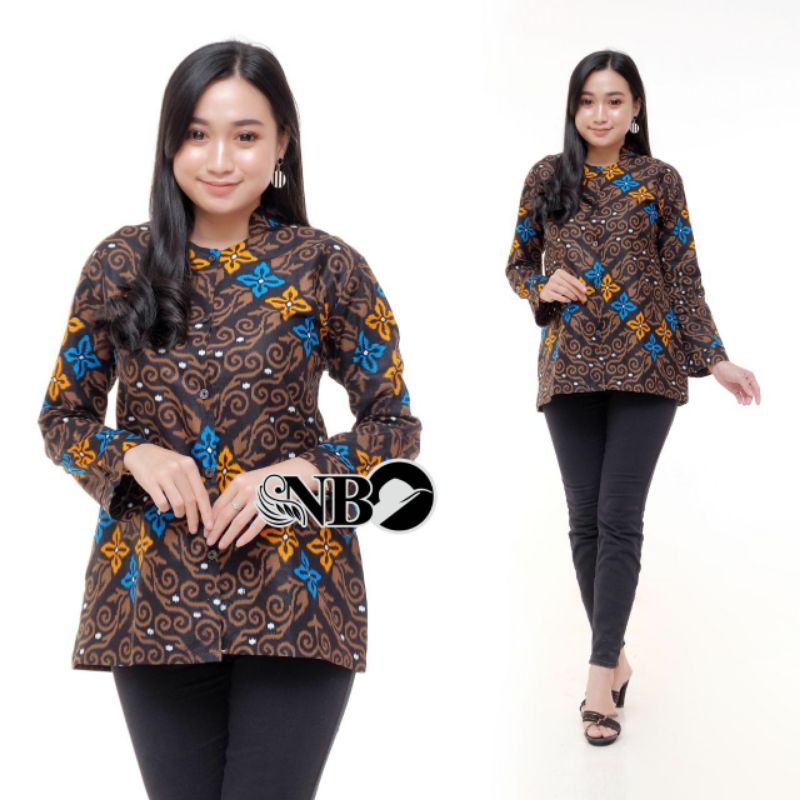 ATASAN BATIK WANITA LENGAN PANJANG BLOUSE KANCING DEPAN ,,, MOTIF BATIK-NB6