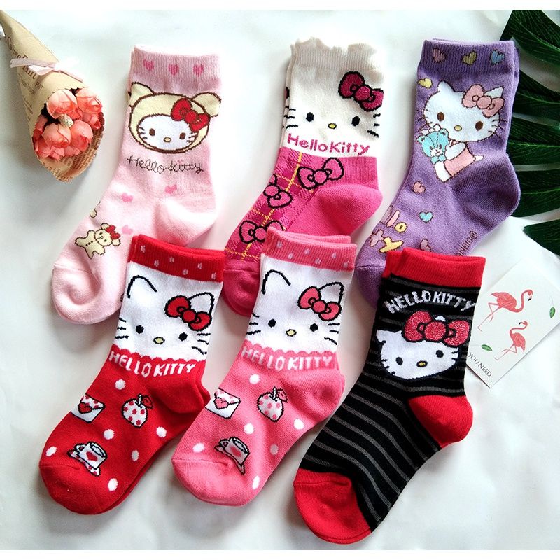 TOKO KL | KAOS KAKI ANAK PEREMPUAN MOTIF HELLO KITTY USIA 4-8 THN  BAHAN SUPER LEMBUT IMPORT