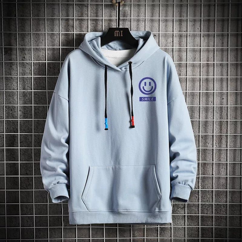 Hoodie Pria Wanita Smile Sablon  High Quality Sweater Pria Wanita-Smile Biru muda