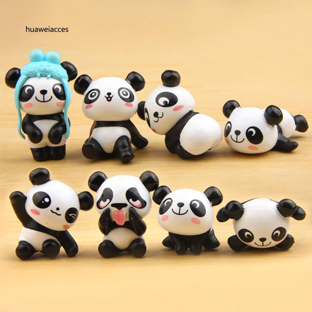 Hua 8pcs Set Miniatur Action Figure Kartun Panda Lucu Untuk