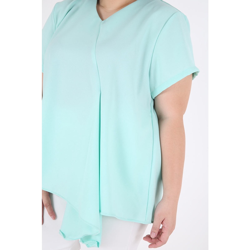 Sorabel - YF Ghaniyyah Plain Drapery Big Blouse / Blouse Wanita V Neck Jumbo Lengan Pendek-2