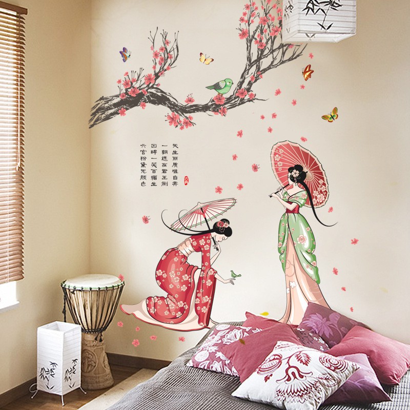 RELIZA WALL STICKER GADIS CHINESE SAKURA PEMANDANGAN STIKER DINDING JM7331