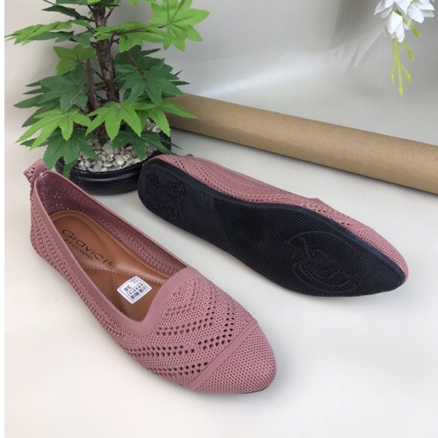 Sepatu Flat Wanita Slip On Bahan Rajut Import DO-10 GRAVICI