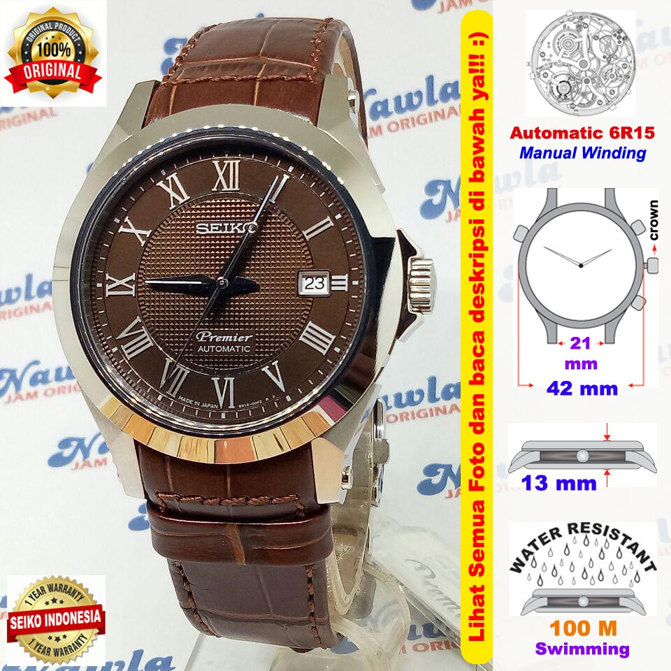 Seiko Premier SPB011J1 Automatic Sapphire Brown - Jam Tangan Pria SPB011