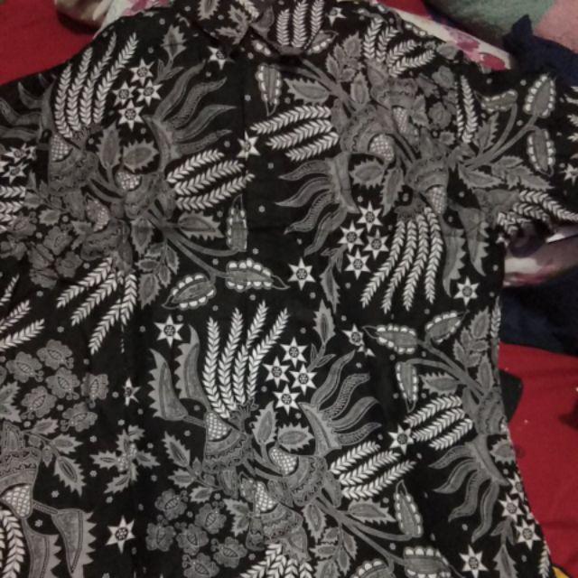 Kemeja Batik Manggar Hitam Abu Panjang Pendek Rbr88d Katun Halus
