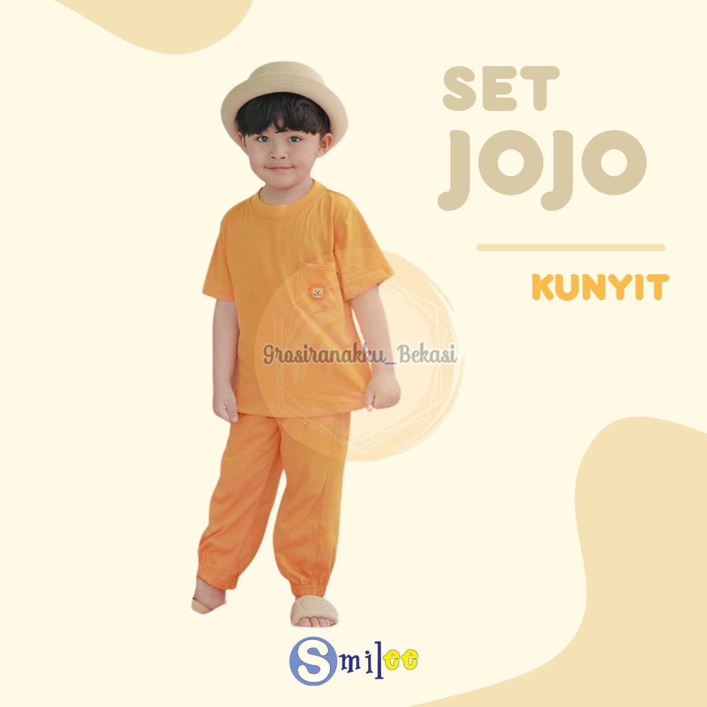 Setelan Anak Unisex Smilee Jojo  Warna Kunyit  Size 1-5Thn